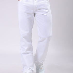 Men's White Vintage Straight Fit Solid Distressed Jeans