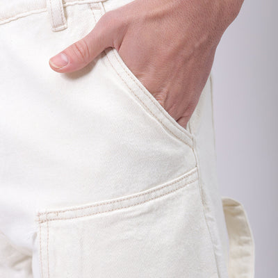 Men's White Relaxed Fit Solid Carpenter Jeans