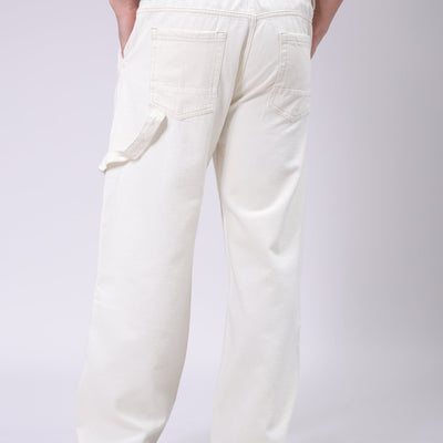 Men's White Relaxed Fit Solid Carpenter Jeans