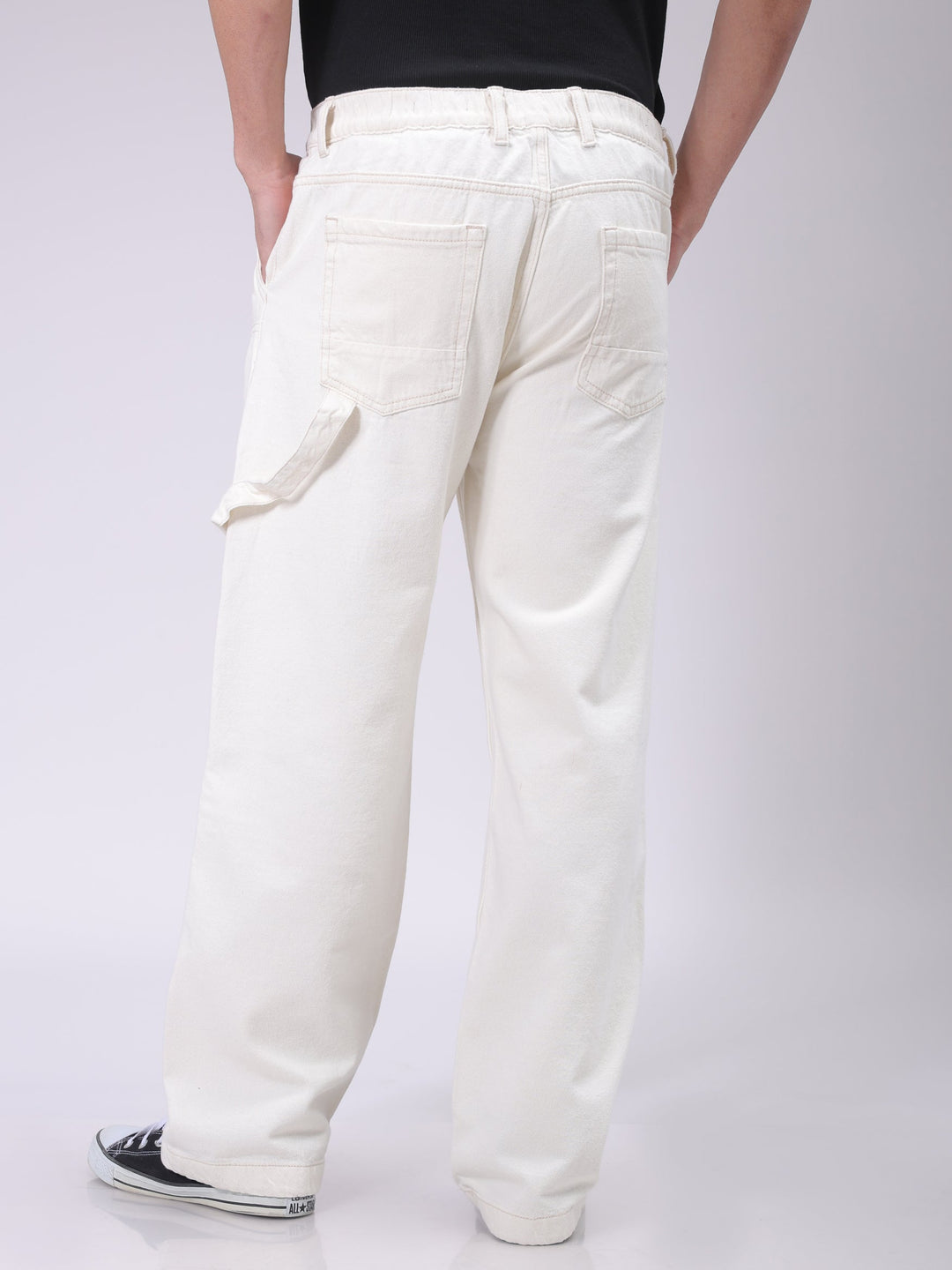 Men's White Relaxed Fit Solid Carpenter Jeans