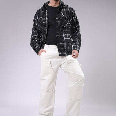 Men's White Relaxed Fit Solid Carpenter Jeans
