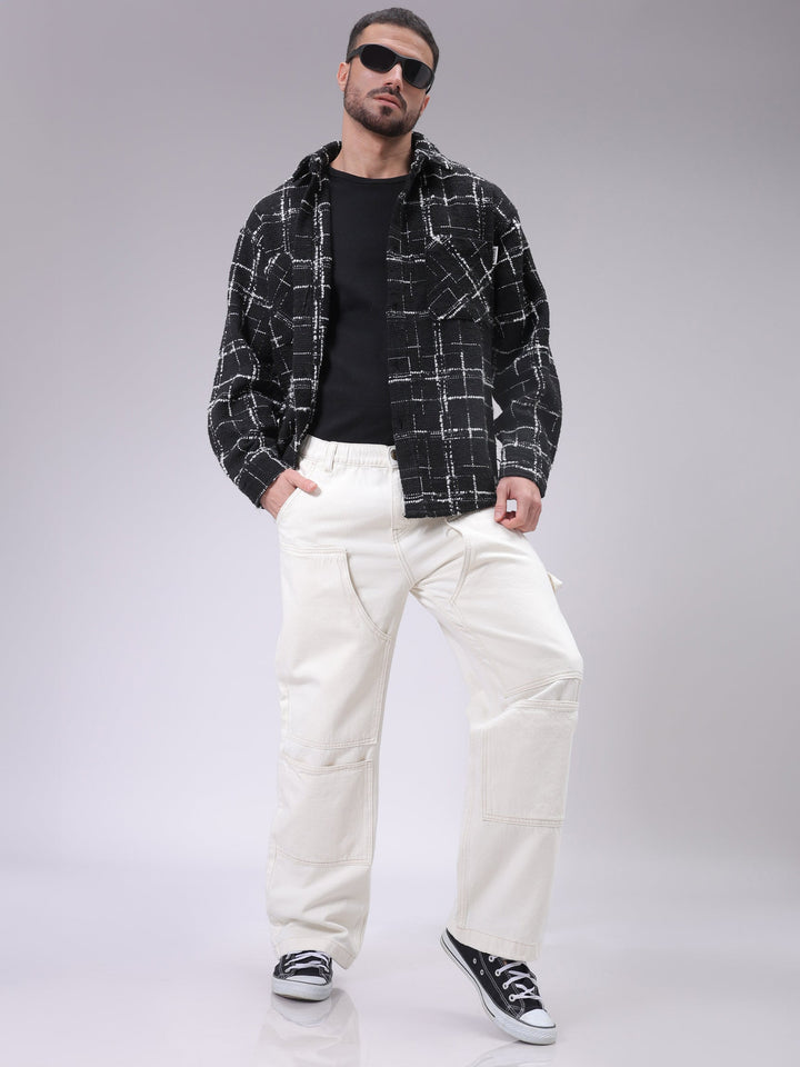 Men's White Relaxed Fit Solid Carpenter Jeans