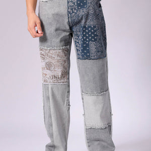 Men's Grey Relaxed Fit Colourblocked Jeans