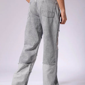Men's Grey Relaxed Fit Colourblocked Jeans