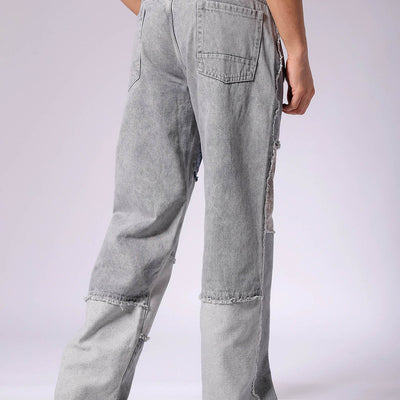 Men's Grey Relaxed Fit Colourblocked Jeans