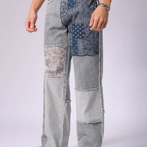 Men's Grey Relaxed Fit Colourblocked Jeans