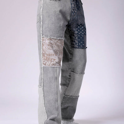 Men's Grey Relaxed Fit Colourblocked Jeans