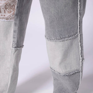 Men's Grey Relaxed Fit Colourblocked Jeans