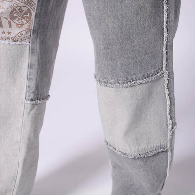 Men's Grey Relaxed Fit Colourblocked Jeans