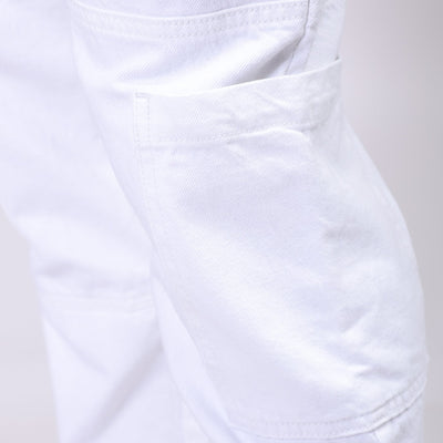 Men's White Dad Fit Solid Utility Cargo Jeans