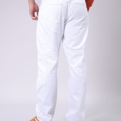 Men's White Dad Fit Solid Utility Cargo Jeans