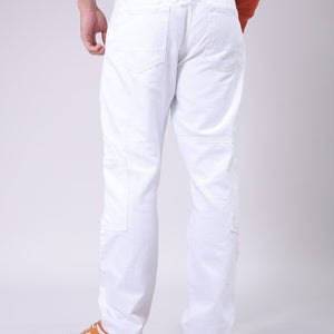 Men's White Dad Fit Solid Utility Cargo Jeans