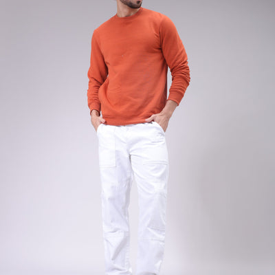Men's White Dad Fit Solid Utility Cargo Jeans