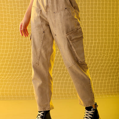 Women's Khaki Anti Fit Solid Jeans