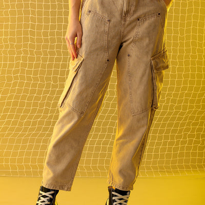 Women's Khaki Anti Fit Solid Jeans