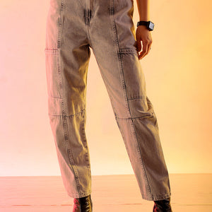 Women's Grey Solid Anti Fit Utility Jeans