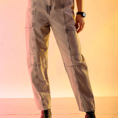 Women's Grey Solid Anti Fit Utility Jeans