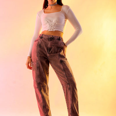 Women's Purple Solid Anti Fit Utility Jeans