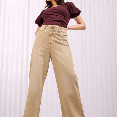 Women's Solid Bootcut High Rise Five Pocket Jeans