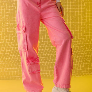 Women's Pink Relaxed Solid Jeans