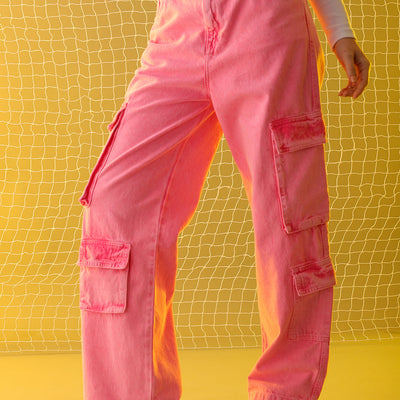 Women's Pink Relaxed Solid Jeans