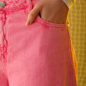 Women's Pink Relaxed Solid Jeans