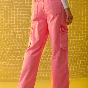 Women's Pink Relaxed Solid Jeans