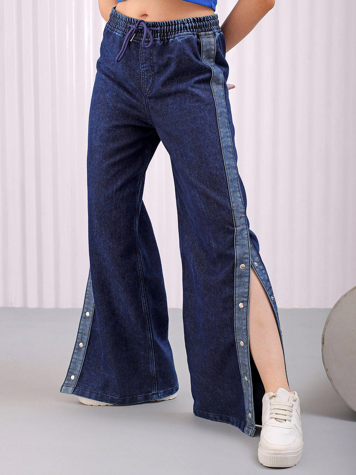 Women's Solid Flared High Rise Five Pocket Jeans