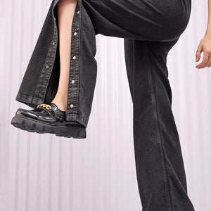 Women's Solid Flared High Rise Five Pocket Jeans