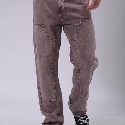 Men's Purple Relaxed Straight Fit Solid Carpenter Jeans