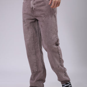 Men's Purple Relaxed Straight Fit Solid Carpenter Jeans
