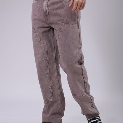 Men's Purple Relaxed Straight Fit Solid Carpenter Jeans