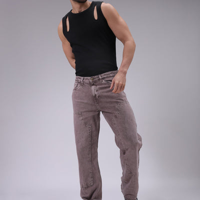 Men's Purple Relaxed Straight Fit Solid Carpenter Jeans