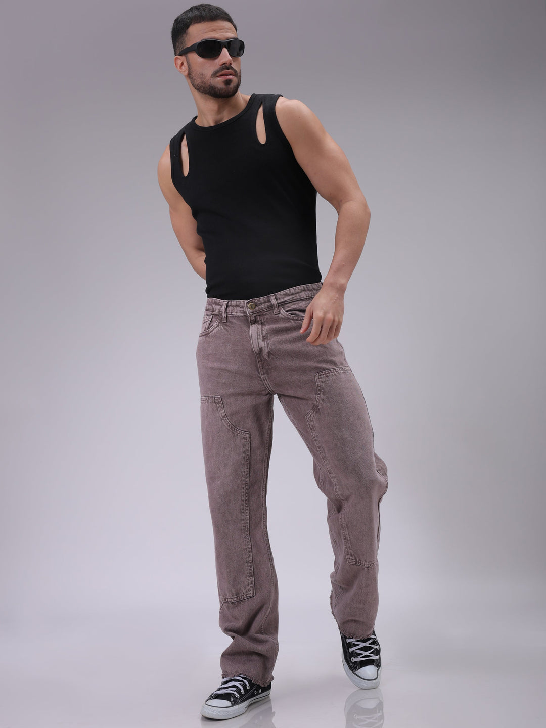 Men's Purple Relaxed Straight Fit Solid Carpenter Jeans