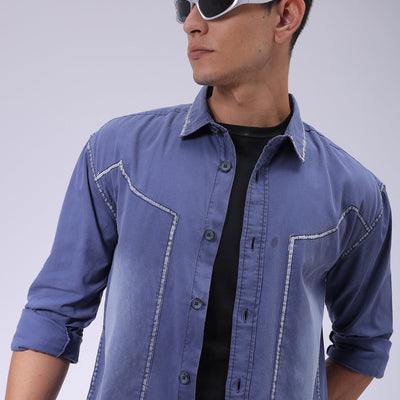 Men's Navy Blue Regular Fit Vintage Shirt