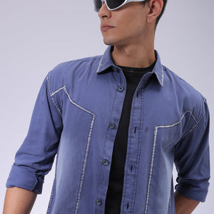 Men's Navy Blue Regular Fit Vintage Shirt
