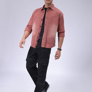 Men's Burgundy Regular Fit Vintage Shirt