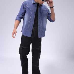 Men's Navy Blue Regular Fit Vintage Shirt