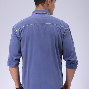 Men's Navy Blue Regular Fit Vintage Shirt