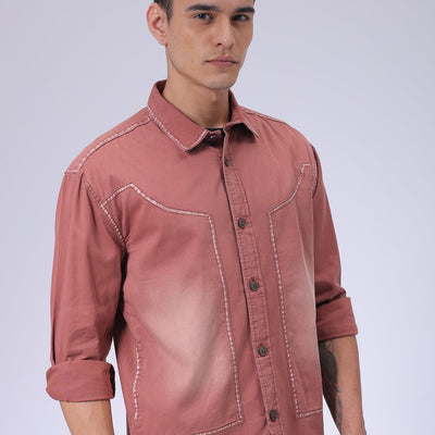 Men's Burgundy Regular Fit Vintage Shirt