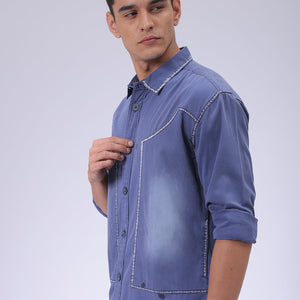 Men's Navy Blue Regular Fit Vintage Shirt