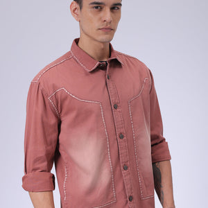 Men's Burgundy Regular Fit Vintage Shirt