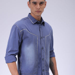 Men's Navy Blue Regular Fit Vintage Shirt