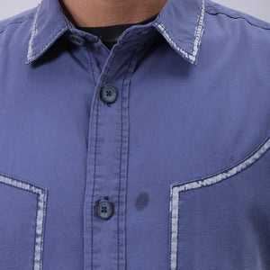 Men's Navy Blue Regular Fit Vintage Shirt