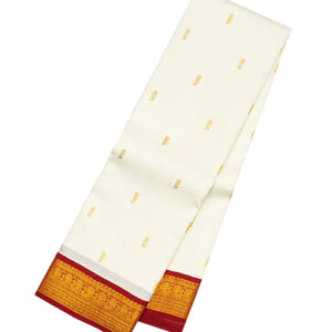 Cream Handloom Kanchipuram Korvai Silk Saree With Zari Buttas