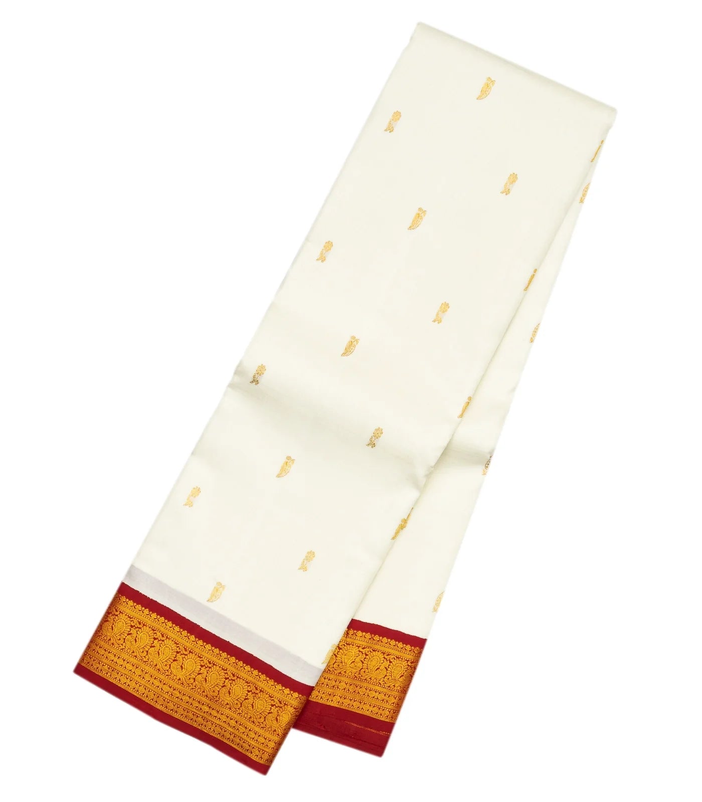 Cream Handloom Kanchipuram Korvai Silk Saree With Zari Buttas