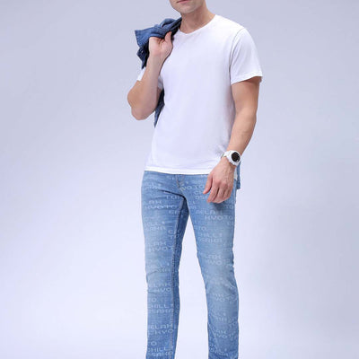 Men's Blue Slim Straight Fit Solid Stretchable Jeans