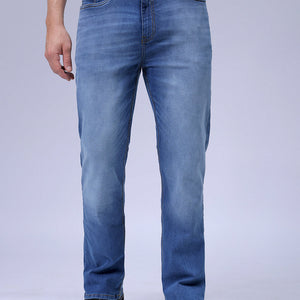 Men's Blue Bootcut Slim Fit Solid Stretchable Jeans