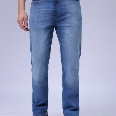 Men's Blue Bootcut Slim Fit Solid Stretchable Jeans