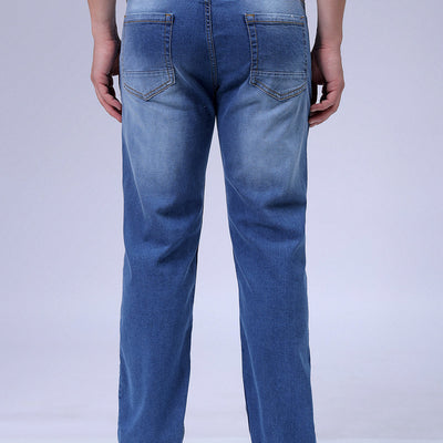Men's Blue Bootcut Slim Fit Solid Stretchable Jeans